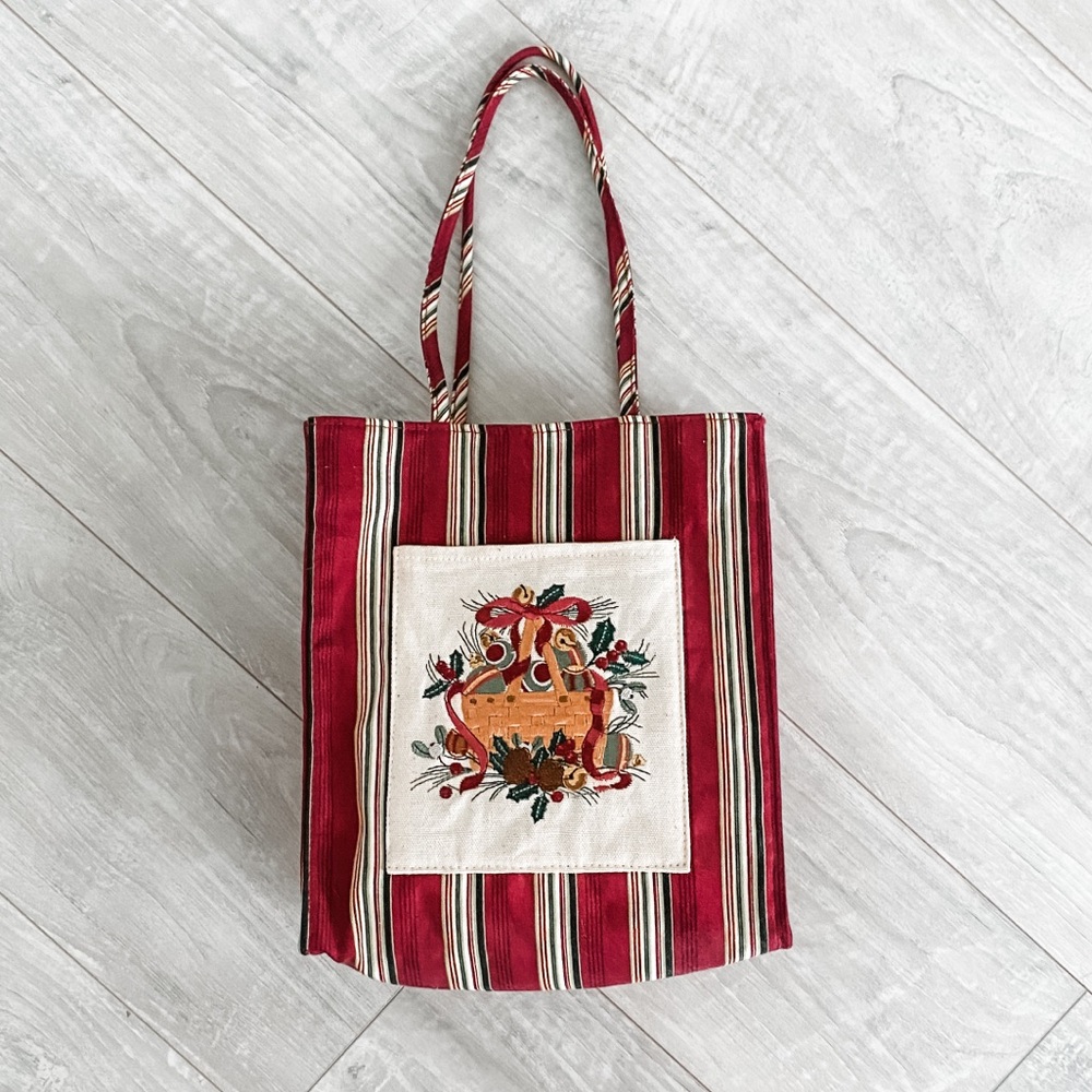 Longaberger Holiday 2005 Homestead Stripe Embroidered Tote Bag Purse